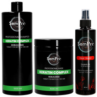Sempre Zestaw Keratin Complex Szampon 1000 ml + Maska 1000 ml + Heat Shield Spray Termoochronny 285 ml