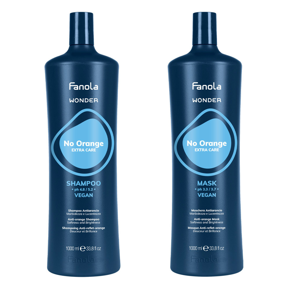 Fanola Zestaw Wonder No Orange Szampon Neutralizujący Ciepłe Tony 1000 ml + Maska 1000 ml