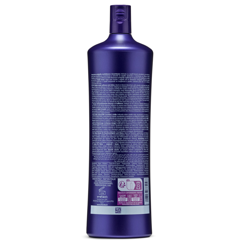Fanola Wonder No Yellow Maska Tonująca Neutralizująca Żółte Tony do Włosów Blond Siwych i Rozjaśnianych 1000 ml