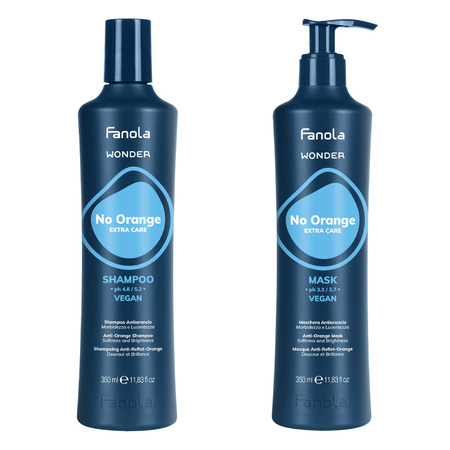 Fanola Zestaw Wonder No Orange Szampon Neutralizujący Ciepłe Tony 350 ml + Maska 350 ml