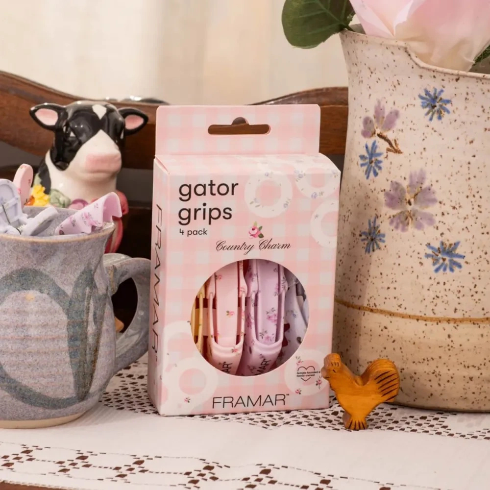 Framar Country Charm Zestaw 4 Klipsów Fryzjerskich Gator Grip