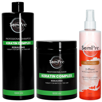 Sempre Zestaw Keratin Complex Szampon 1000 ml + Maska 1000 ml + Silk Therapy Odżywka Dwufazowa 285 ml