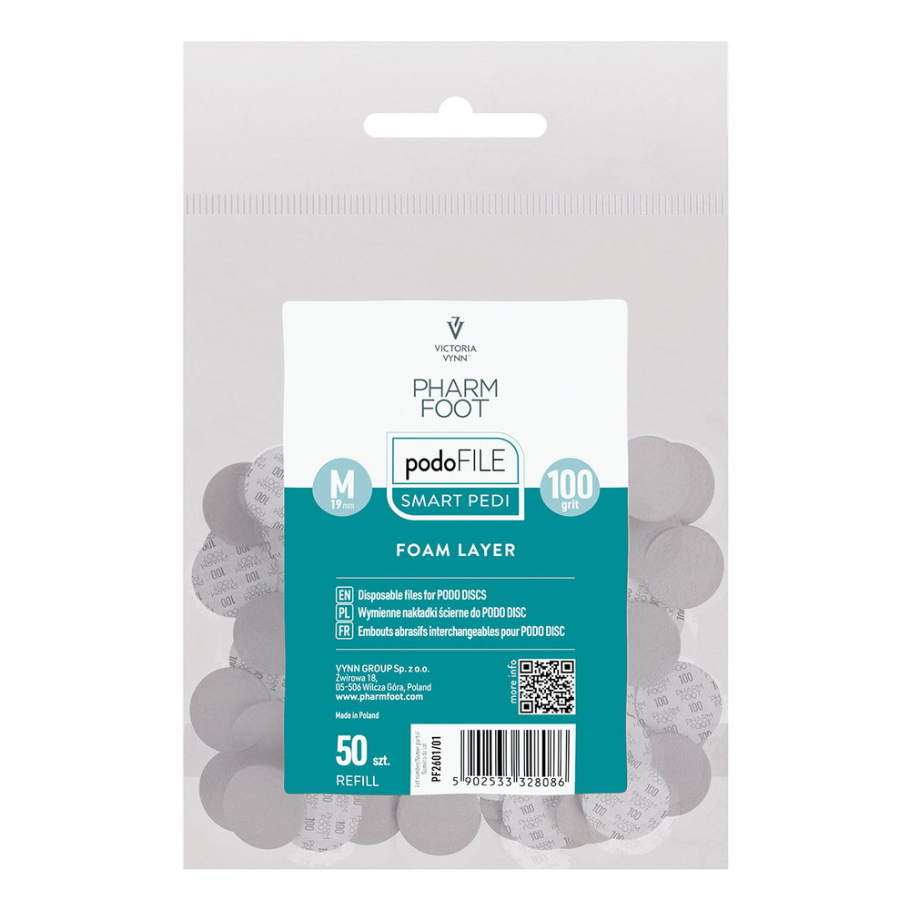 Pharm Foot Podo File Foam Layer 100 M Wymienne Nakładki Ścierne Na Podo Disc 50 szt. - Refill Woreczek