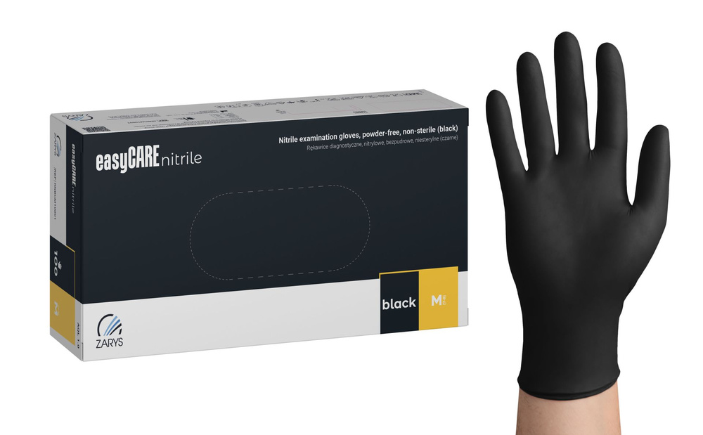 Zarys Easy Care Rękawice Czarne Nitrylowe M 100 szt.
