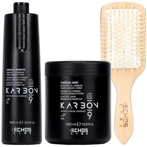 Echosline Zestaw Karbon Szampon 1000 ml + Maska 1000 ml + Szczotka