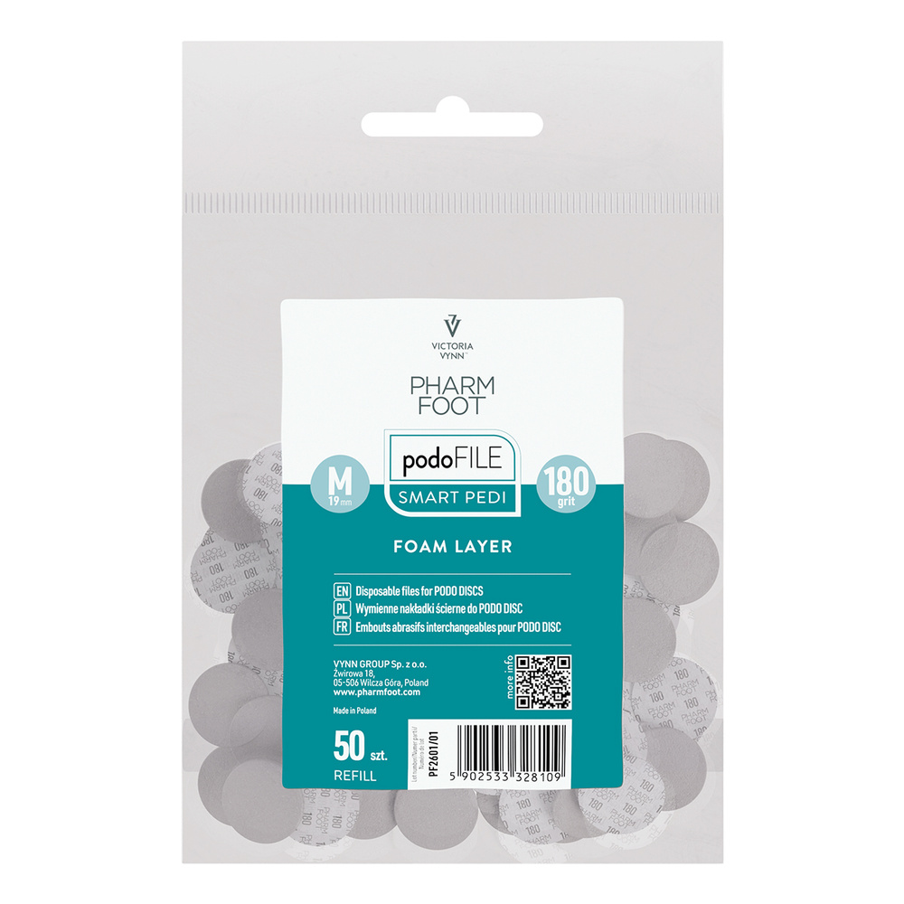 Pharm Foot Podo File Foam Layer 180 M Wymienne Nakładki Ścierne Na Podo Disc 50 szt. - Refill Woreczek