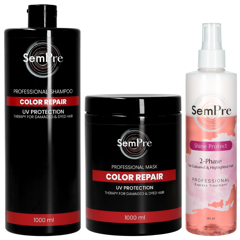 Sempre Zestaw Color Repair Szampon 1000 ml + Maska 1000 ml + Shine Protect Odżywka Dwufazowa 285 ml