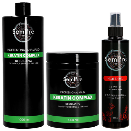Sempre Zestaw Keratin Complex Szampon 1000 ml + Maska 1000 ml + Heat Shield Spray Termoochronny 285 ml