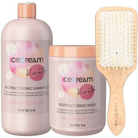 Inebrya Zestaw Keratin Szampon 1000 ml + Maska 1000 ml + Szczotka