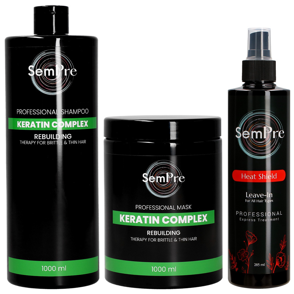 Sempre Zestaw Keratin Complex Szampon 1000 ml + Maska 1000 ml + Heat Shield Spray Termoochronny 285 ml