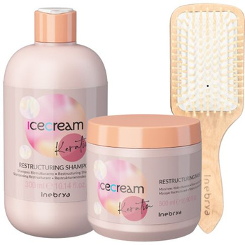 Inebrya Zestaw Keratin Szampon 300 ml + Maska 500 ml + Szczotka