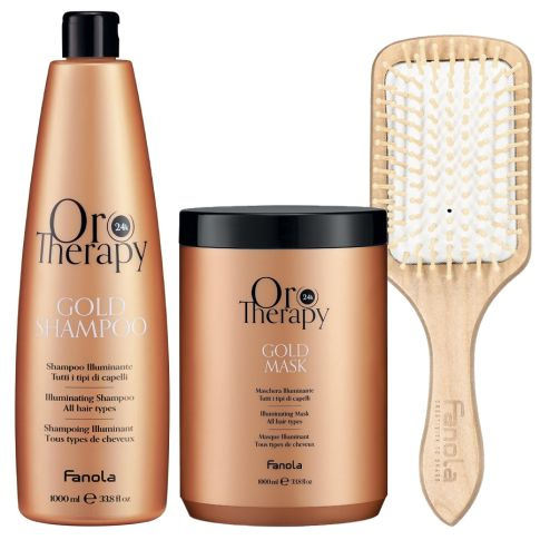 Fanola Zestaw Oro Therapy Gold Szampon 1000 ml + Maska 1000 ml + Szczotka 