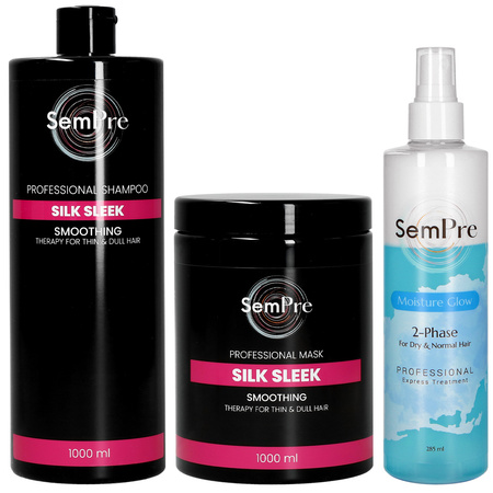Sempre Zestaw Silk Sleek Szampon 1000 ml + Maska 1000 ml + Moisture Glow Odżywka Dwufazowa 285 ml