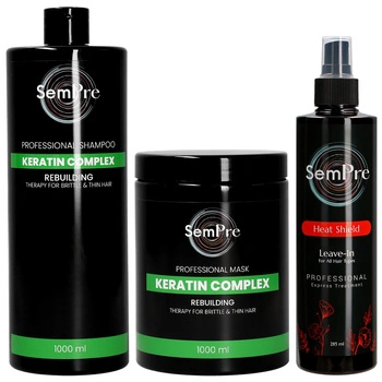 Sempre Zestaw Keratin Complex Szampon 1000 ml + Maska 1000 ml + Heat Shield Spray Termoochronny 285 ml