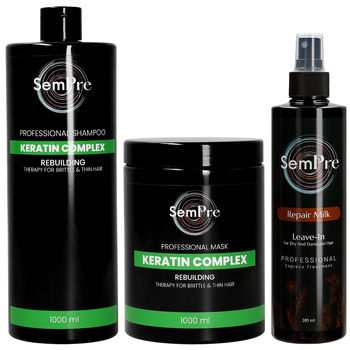 Sempre Zestaw Keratin Complex Szampon 1000 ml + Maska 1000 ml + Repair Milk Nawilżające Mleczko Do Włosów 285 ml