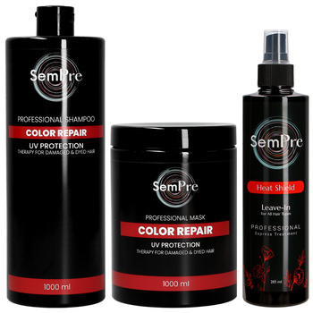 Sempre Zestaw Color Repair Szampon 1000 ml + Maska 1000 ml + Heat Shield Spray Termoochronny 285 ml